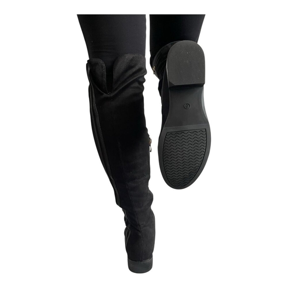 Women’s Black Over The Knee Boots Faux Suede Thigh High Low Heel Shoes Size 6 - Picture 3 of 9
